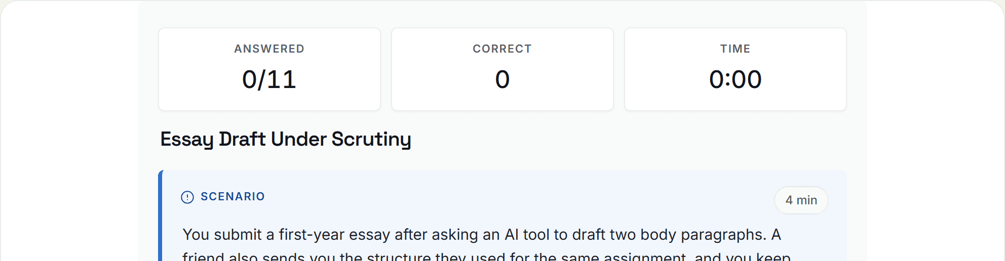Preview screenshot of the Academic Integrity and Responsible AI: Student Decisions in Practice example