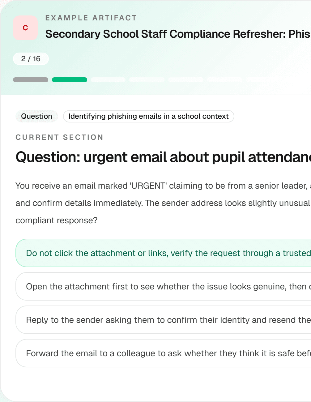 Preview screenshot of the school phishing and data security compliance example