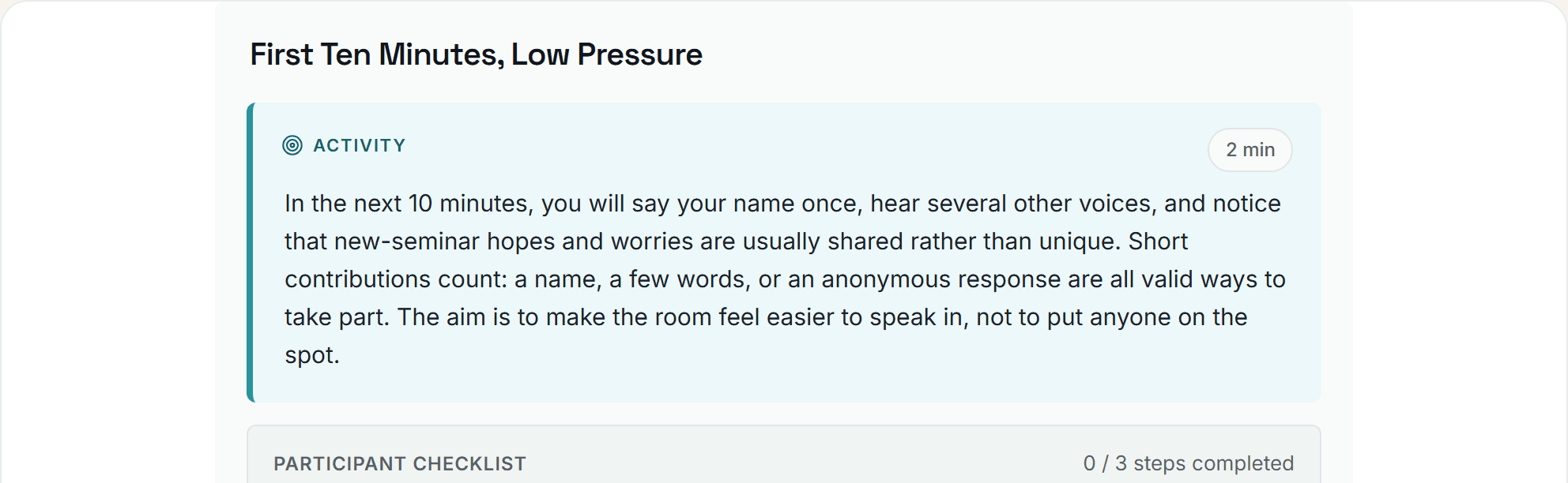 Preview screenshot of the First Seminar Spark: Names, Hopes, and Anonymous Worries example